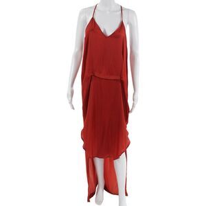 Kimberly Ovitz Women Slip Maxi Dress Red V-Neck Sleeveless Mid-Calf Size 0